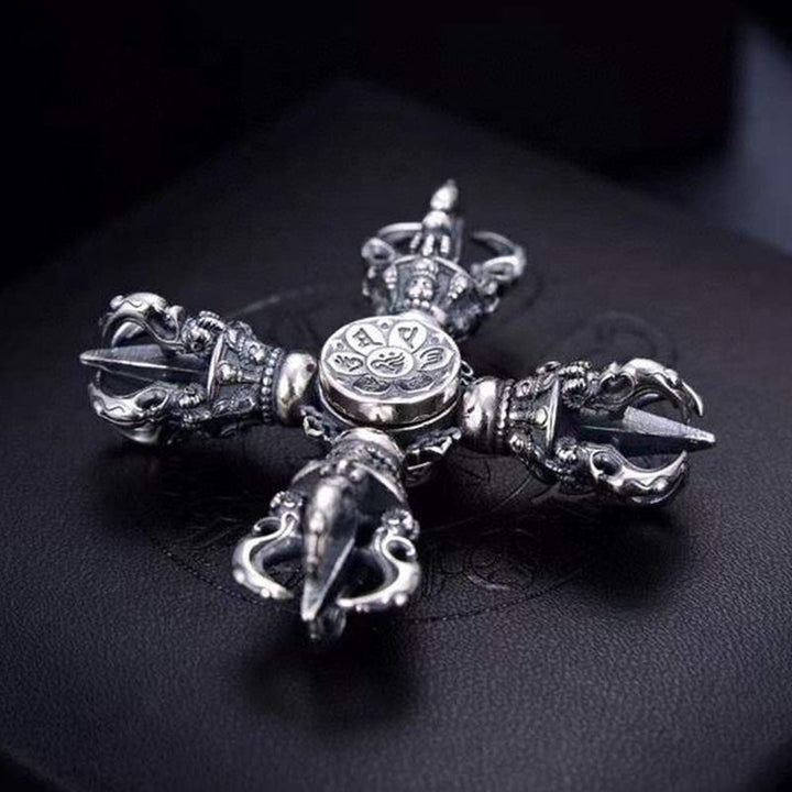 Buddha Stones Tibetan 925 Sterling Silver Double Dorje Vajra Engraved Spiritual Power Pendant - image 2