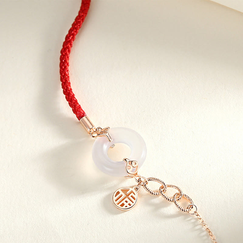 Buddha Stones 925 Sterling Silver Peace Buckle Chalcedony Fu Character Harmony Bracelet - image 4