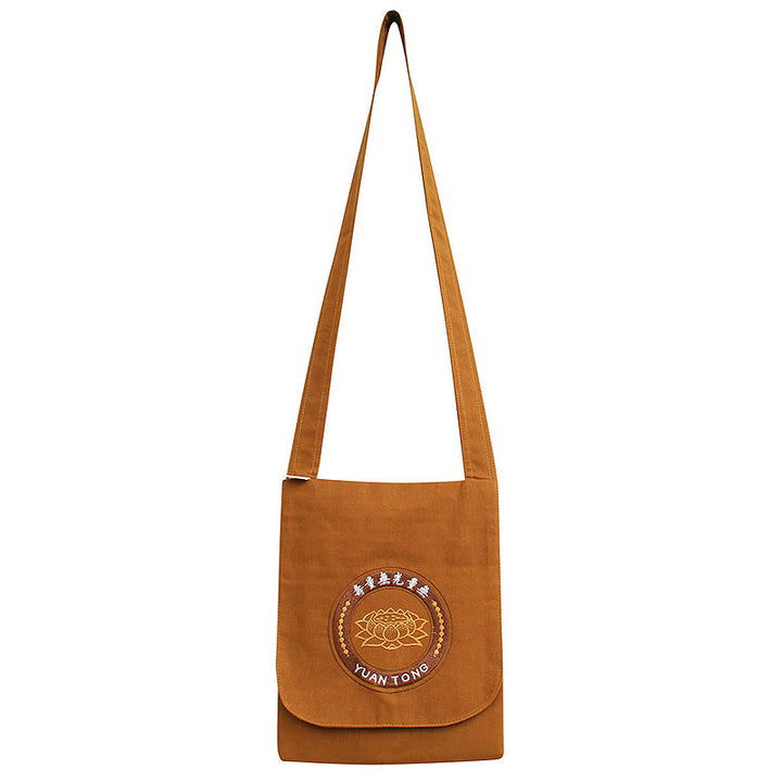 Lotus Embroidered Spiritual Mind Practice Cotton Shoulder Bag Crossbody Bag - Yellow Lotus Spiritual Practice Shoulder Bag - image 2