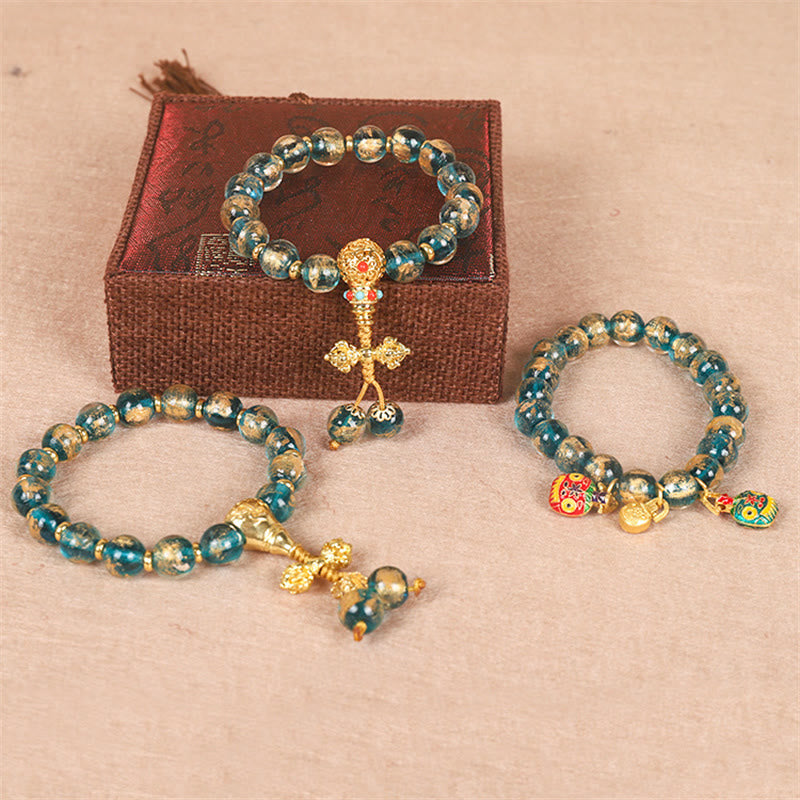 Buddha Stones Tibetan Gold Swallowing Beast Family Dorje Vajra Strength Bead Bracelet - image 0
