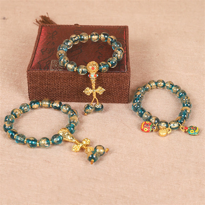 Buddha Stones Tibetan Gold Swallowing Beast Family Dorje Vajra Strength Bead Bracelet - image 0