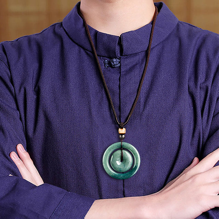 Buddha Stones Natural Round Jade Peace Buckle Luck Prosperity Necklace Pendant - image 6