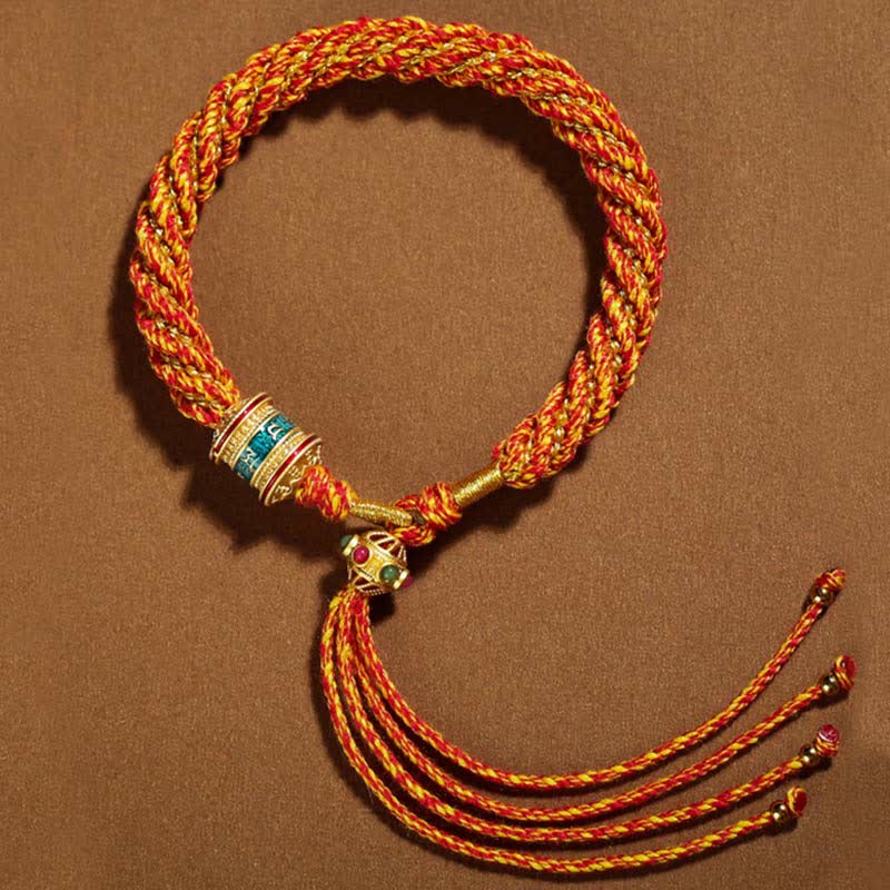 Buddha Stones Tibetan Handmade Luck Thangka Prayer Wheel Charm Weave String Bracelet - Orange - image 17