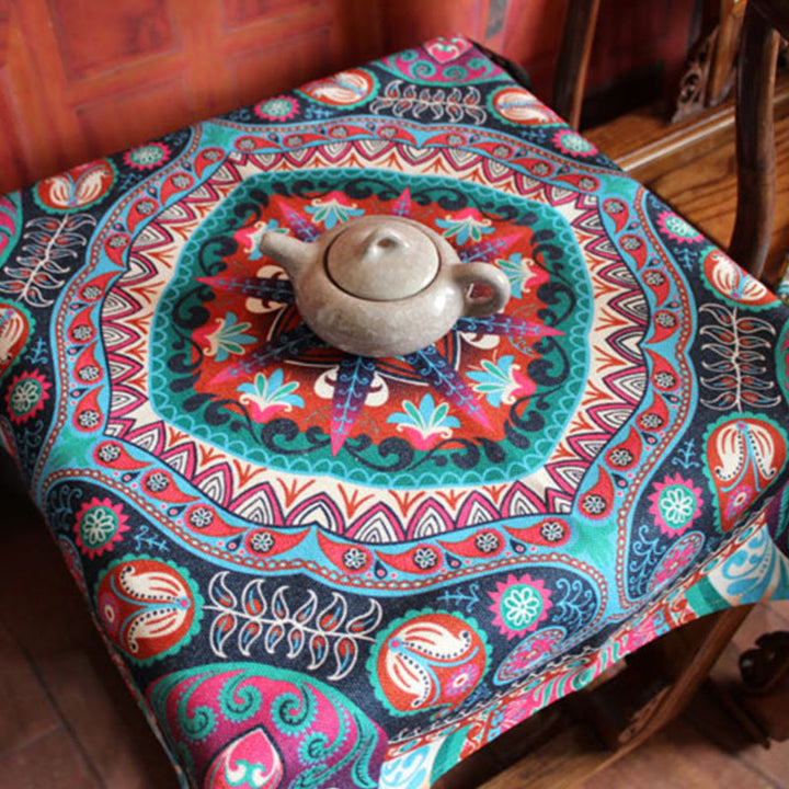 Boho Mandala Tablecloth Home Table Cover Decor - Blue Auspicious Flowers - image 4