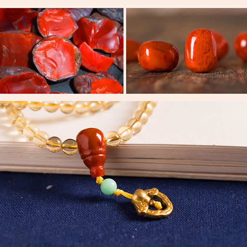 925 Sterling Silver 108 Mala Beads Natural Citrine Red Agate Amber Pleasure Charm Bracelet - image 13