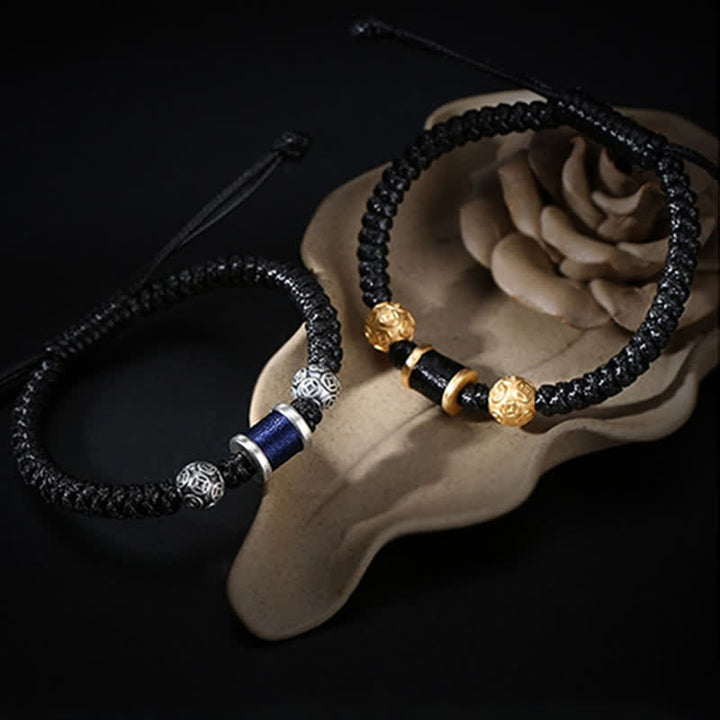 Buddha Stones 999 Sterling Silver Copper Coin Bead Copper Balance Braided String Bracelet - image 18