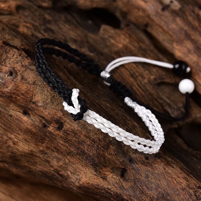 Buddha Stones Handmade Black White Rope Braided Healing Bracelet - 19cm - image 2