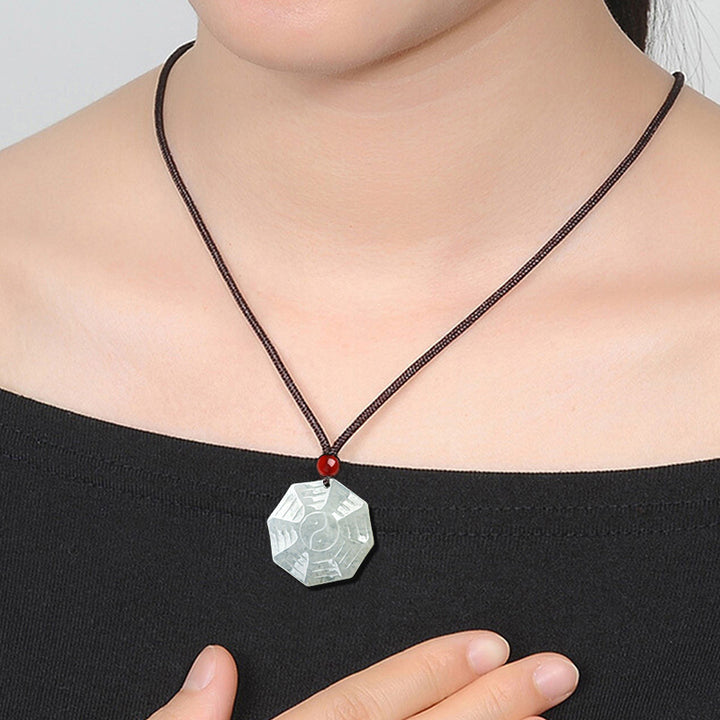 Buddha Stones Natural Jade Bagua Yin Yang Luck Necklace Pendant - image 2