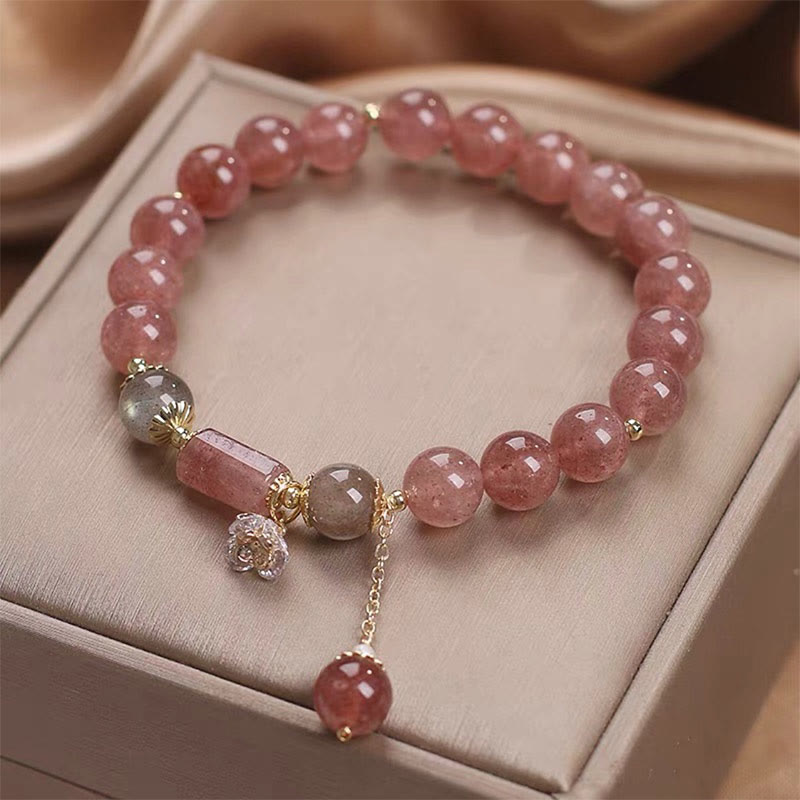 Buddha Stones Natural Strawberry Quartz Zircon Flower Positive Charm Bracelet - image 1