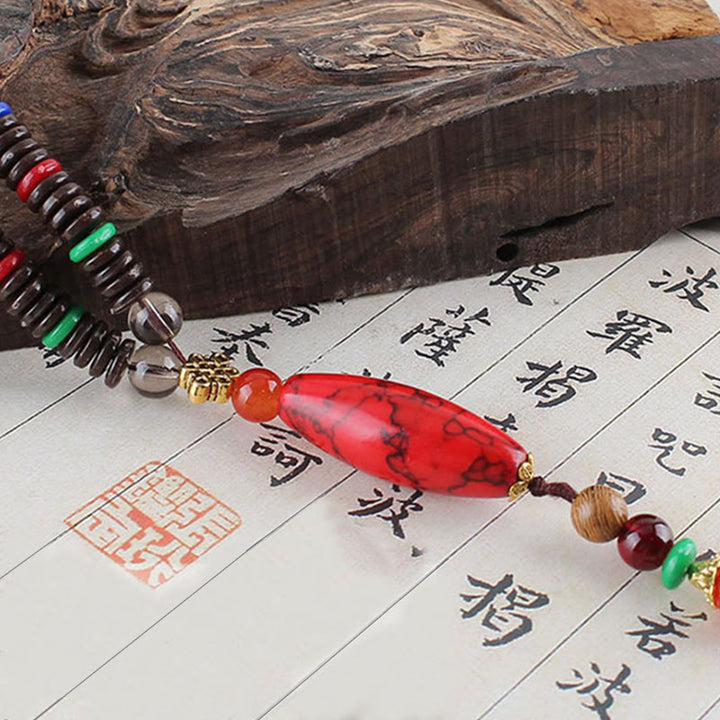Buddha Stones Wenge Wood Turquoise Stone Protection Calm Necklace Pendant - image 8