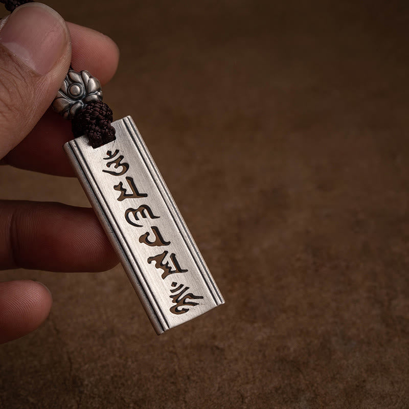 Buddha Stones 999 Sterling Silver Om Mani Padme Hum Engraved Lotus Wisdom Necklace Pendant - image 1