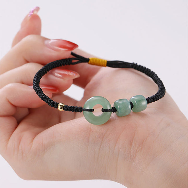 Buddha Stones 2Pcs Green Aventurine White Jade Peace Buckle Luck Braided Couple Bracelet - image 7