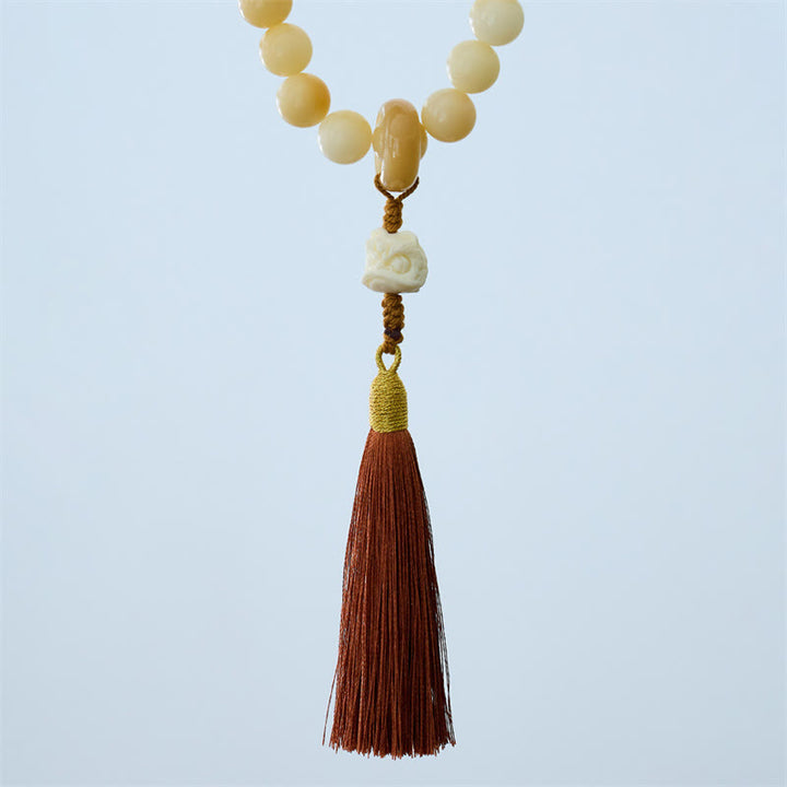 Buddha Stones Natural Bodhi Seed Ivory Fruit Dancing Lion Charm Harmony Tassel Wrist Mala - image 5