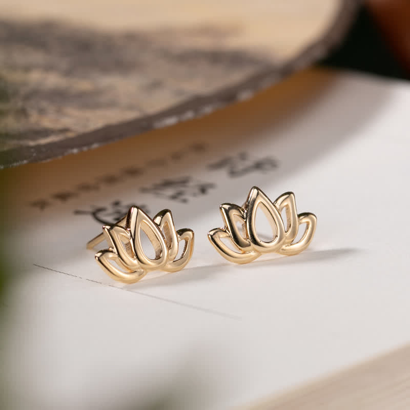 Buddha Stones 925 Sterling Silver Lotus Flower Blessing Earrings - image 1