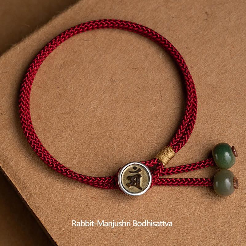 Buddha Stones 925 Sterling Silver Handmade Chinese Zodiac Natal Buddha Cyan Bodhi Seed Protection Braided Red String Bracelet - Rabbit-Manjushri Bodhisattva(Wrist Circumference 14-18cm) - image 6