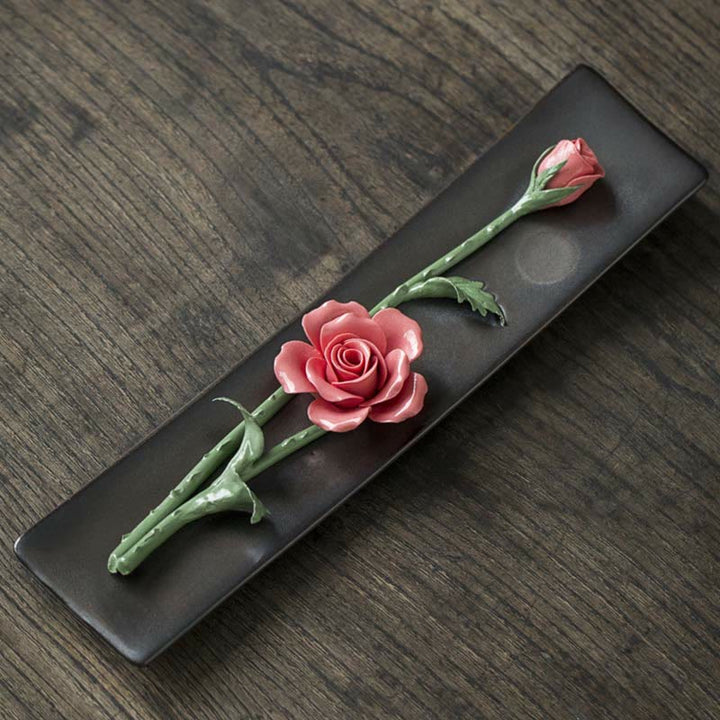 Buddha Stones Lotus Peony Rose Flower Ceramic Spiritual Incense Burner - Red Rose - image 11