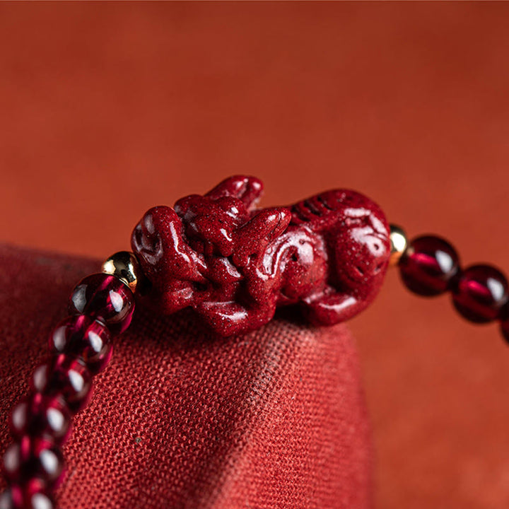 Buddha Stones Garnet Cinnabar PiXiu Blessing Calm String Bracelet - image 6