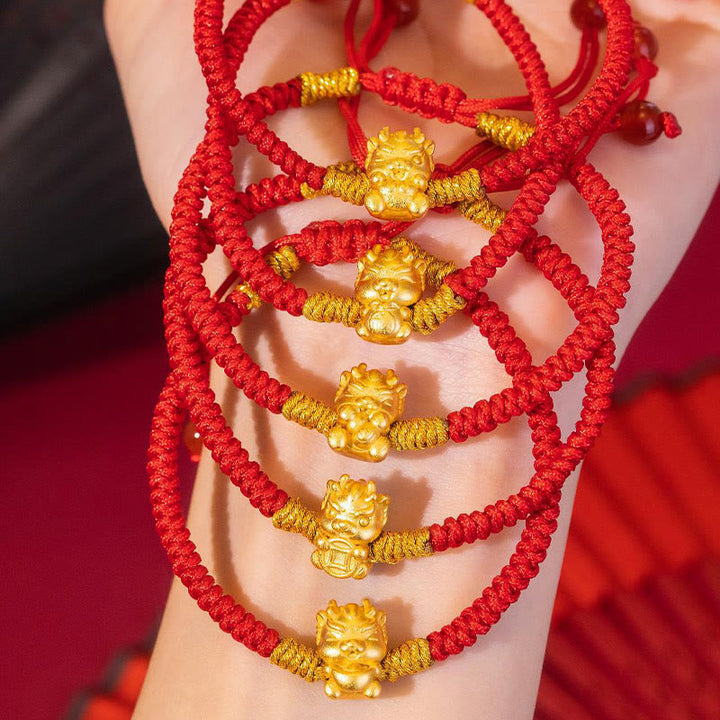 Buddha Stones 999 Sterling Silver Year of the Dragon Copper Coin Fortune Dragon Fu Character Luck Handcrafted Red String Braided Bracelet - image 17
