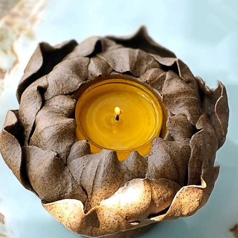 Buddha Stones Lotus Flower Ceramic Candle Holder Incense Burner Home Offering Decoration - image 1