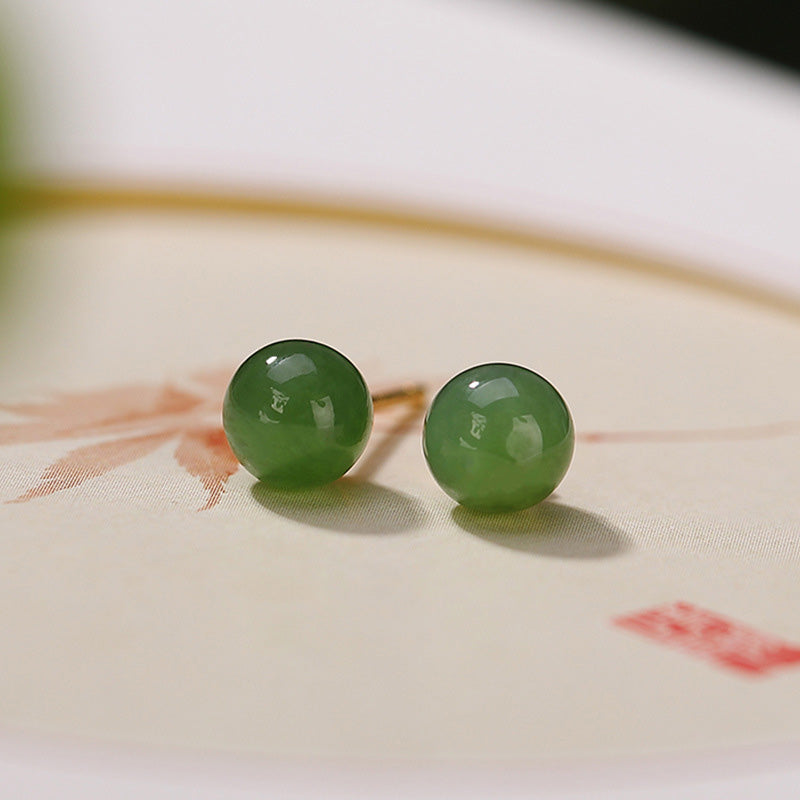 Buddha Stones 925 Sterling Silver Round Cyan Jade Healing Calm Stud Earrings - image 11