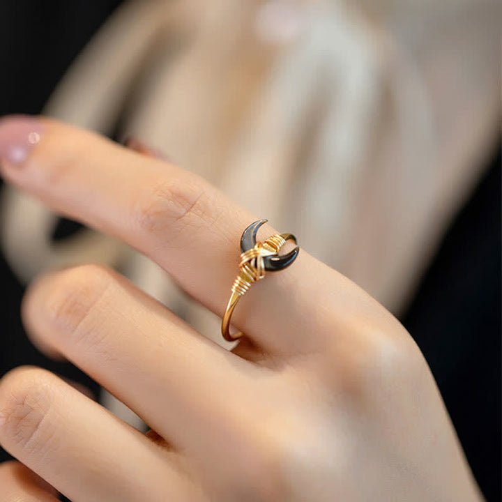 Buddha Stones Natural Tridacna Stone Moon 14K Gold Blessing Ring - image 13