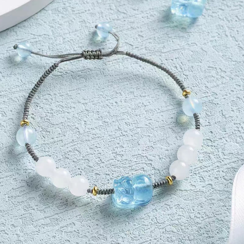 Buddha Stones Natural Aquamarine PiXiu Hetian White Jade Healing Bracelet - image 4
