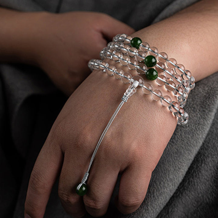 Buddha Stones 108 Beads White Crystal Jade Meditation Bracelet Mala - image 2