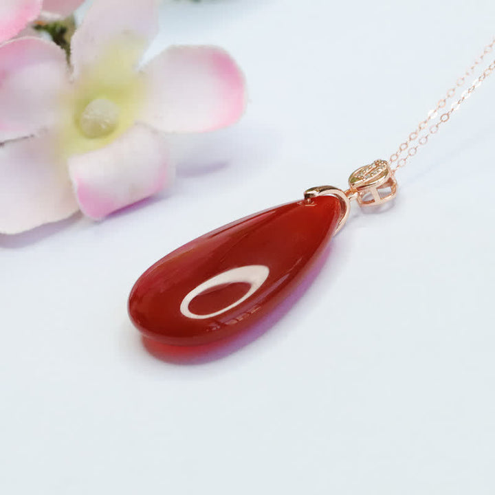 925 Sterling Silver Waterdrop Red Agate Confidence Necklace Pendant - image 8