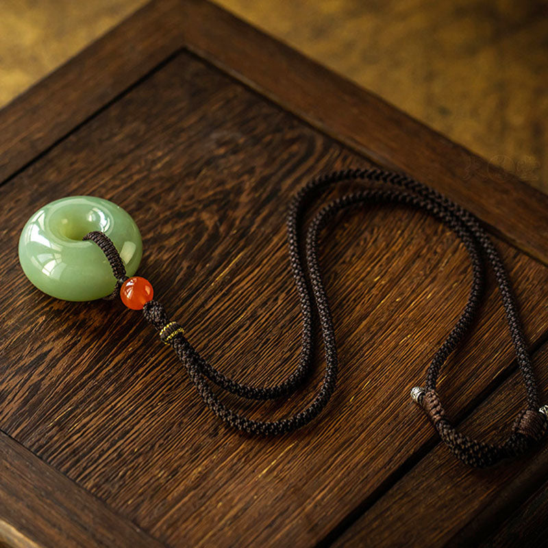 Buddha Stones Natural Round Jade Gray Jade Peace Buckle Luck Necklace Pendant - image 8