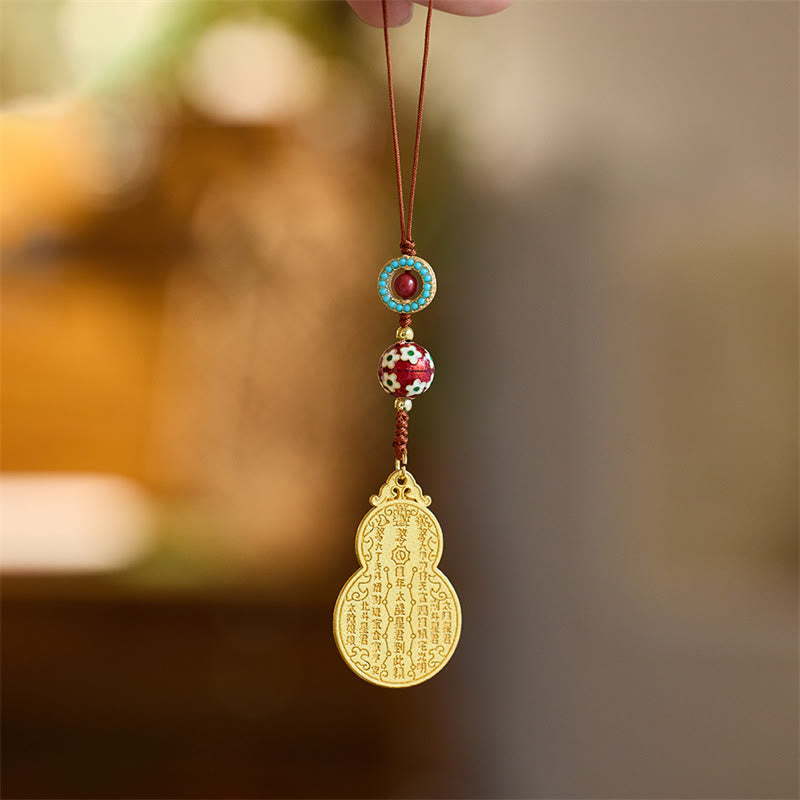 Buddha Stones Wu Lou Gourd Fu Character Tai Sui Amulet Fortune Phone Hanging Decoration Key Chain - Gourd Cinnabar Blue Phone Hanging Decoration - image 1