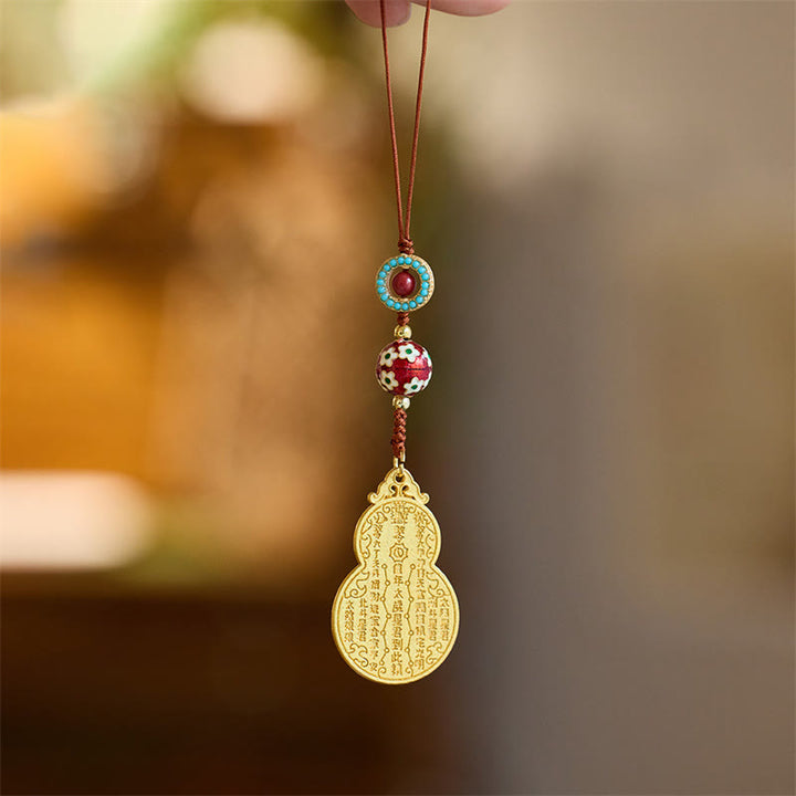 Buddha Stones Wu Lou Gourd Fu Character Tai Sui Amulet Fortune Phone Hanging Decoration Key Chain - Gourd Cinnabar Blue Phone Hanging Decoration - image 1
