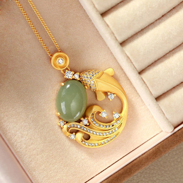 Buddha Stones Cyan Jade Koi Fish Healing Calm Necklace Pendant - image 5