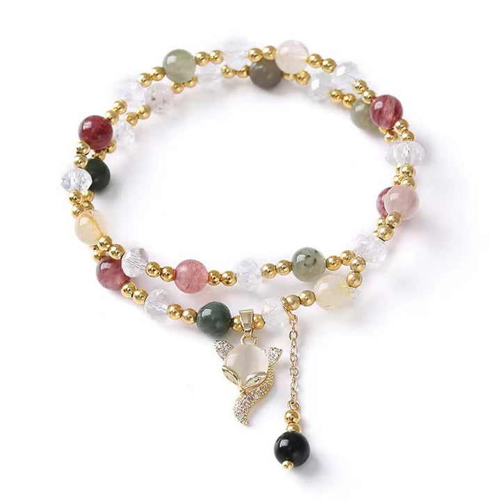 Buddha Stones Multicolored Rutilated Quartz Fox Protection Double Wrap Bracelet - image 4