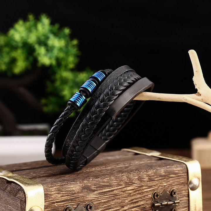Buddha Stones Leather Multi-Layer Titanium Steel Balance Braided Magnetic Buckle Bracelet - image 20