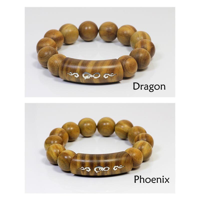 Buddha Stones 999 Sterling Silver Green Sandalwood Om Mani Padme Hum Dragon Phoenix Dharmachakra Inlaid Peace Bracelet - image 7