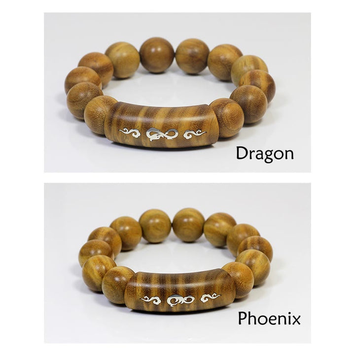 Buddha Stones 999 Sterling Silver Green Sandalwood Om Mani Padme Hum Dragon Phoenix Dharmachakra Inlaid Peace Bracelet - image 7