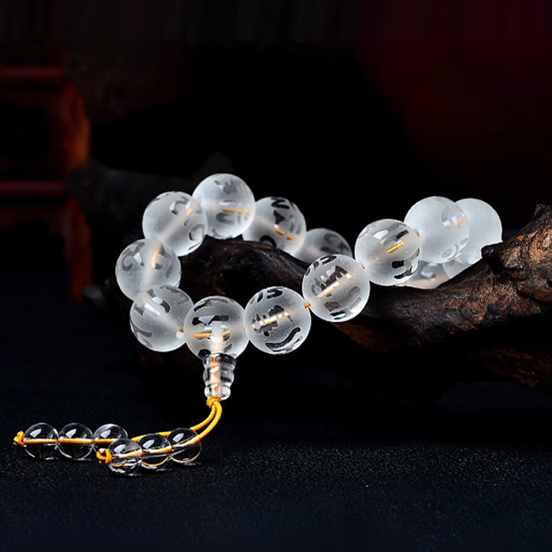 Buddha Stones Tibet White Crystal Black Onyx Om Mani Padme Hum Meditation Bracelet - image 2
