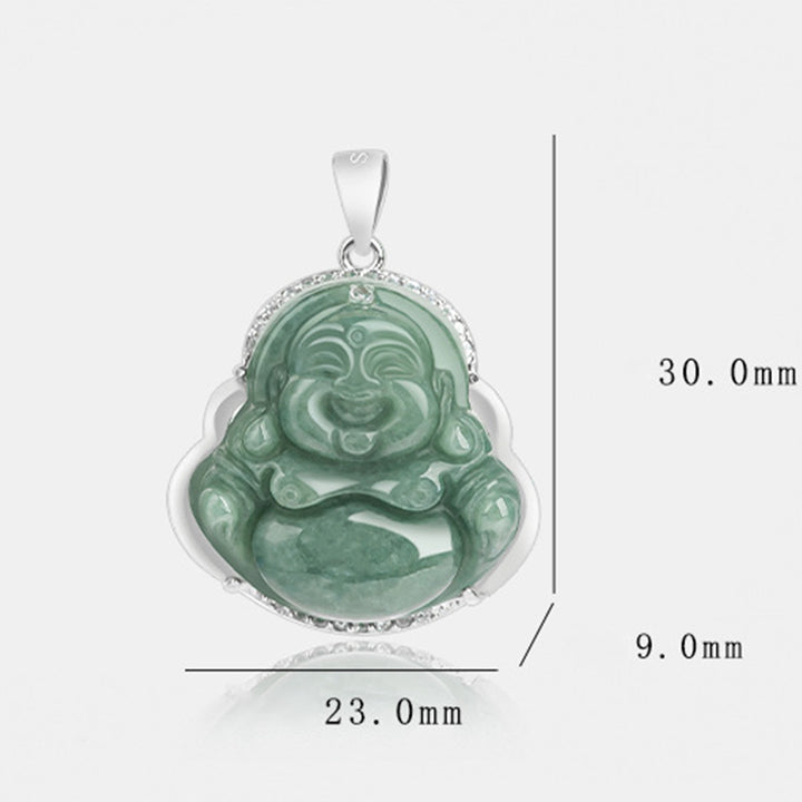 Buddha Stones 925 Sterling Silver Laughing Buddha Jade Abundance Necklace Chain Pendant - image 11