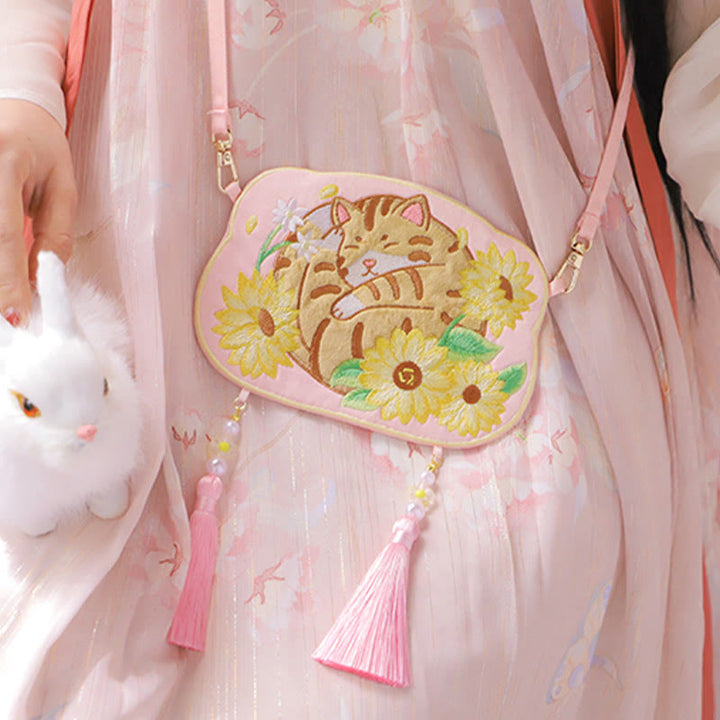 Buddha Stones Embroidery Lucky Panda Cat Shiba Inu Deer Rabbit Fox Flower Cute Animal Hanfu Bag Crossbody Bag Shoulder Bag - image 16