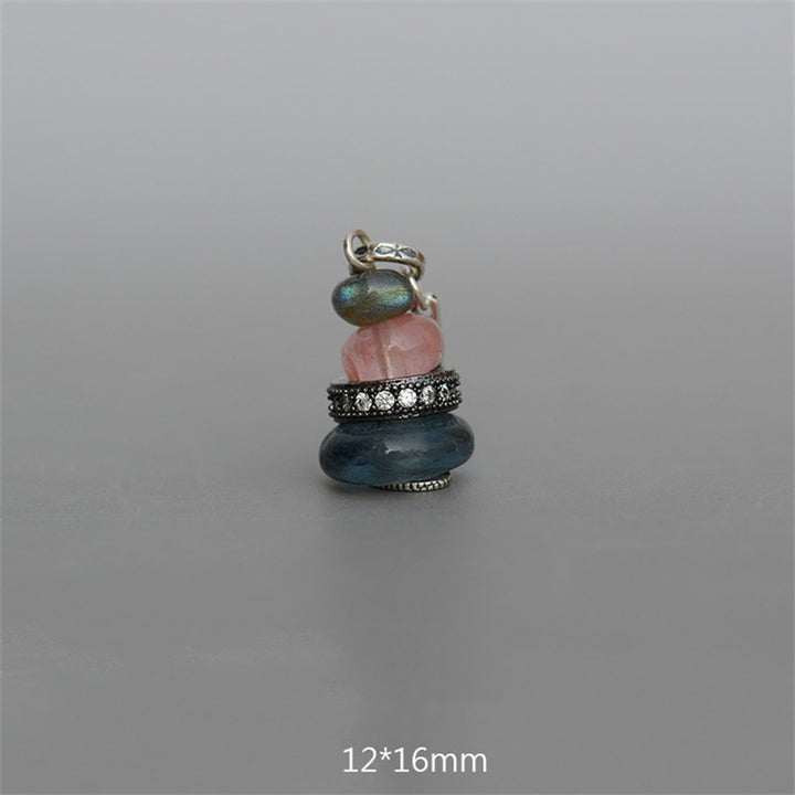 Buddha Stones Zen Cairn Labradorite Various Crystals Calm Pendant Necklace - Black Glitter Stone&Pink Crystal&Glass Bead Pendant 12*16mm - image 20