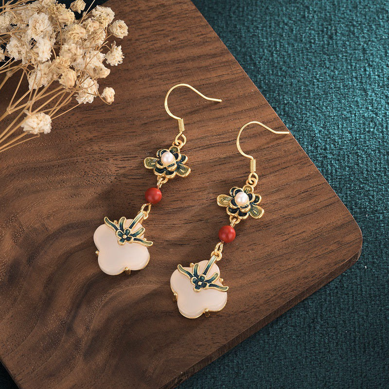Buddha Stones Lucky Four Leaf Clover Jade Abundance Copper Earrings - image 1