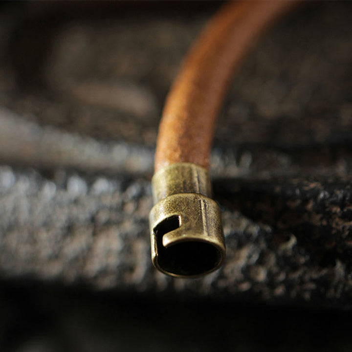 Buddha Stones Retro Leather Luck Healing Copper Magnetic Buckle Bracelet - image 6