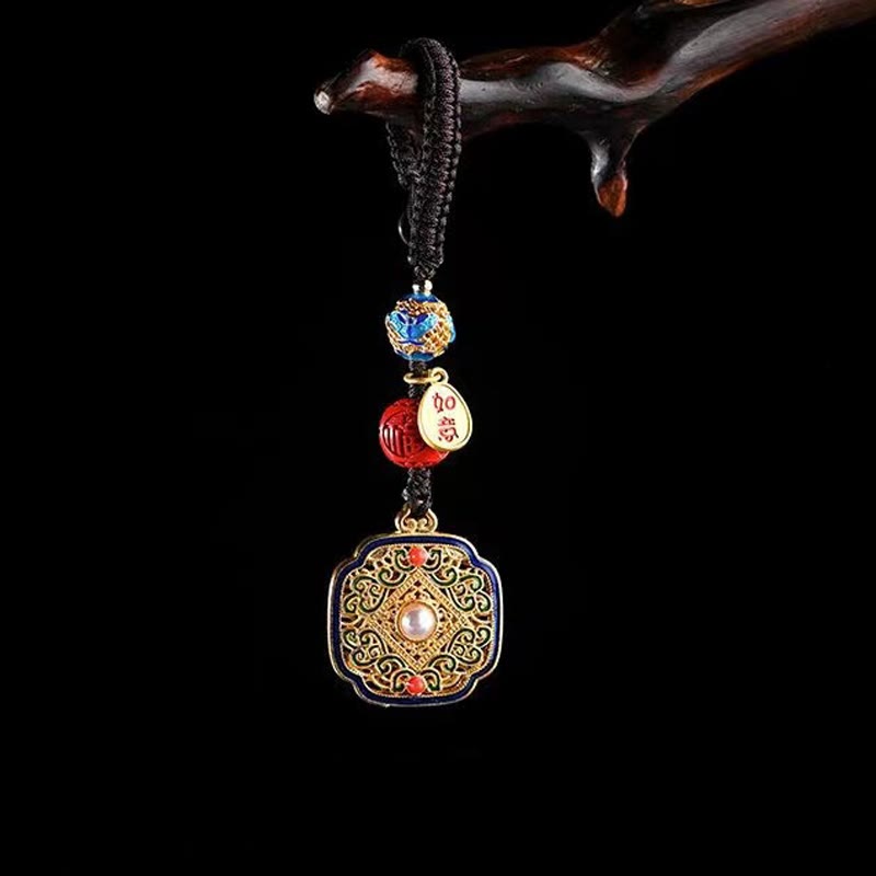 Buddha Stones Fu Character Blessing Ruyi Charm Key Chain - Square Fu Character Key Chain - image 2