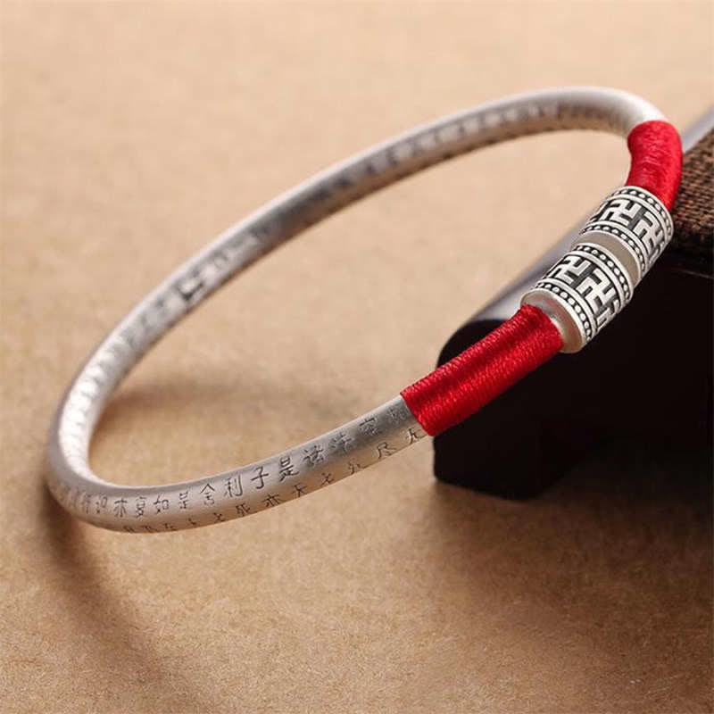 Buddha Stones Tibet Om Mani Padme Hum Luck Red String Bracelet Bangle - Red - image 0