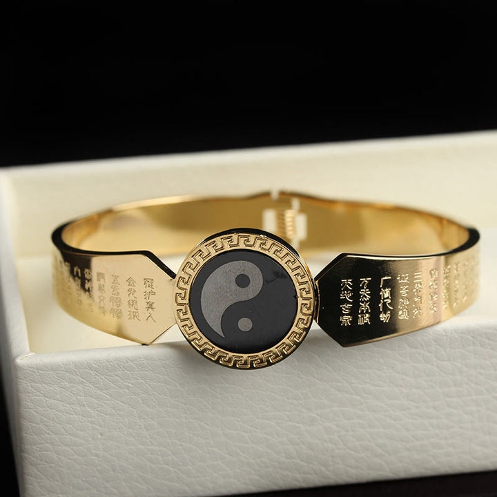 Buddha Stones Yin Yang Lotus Om Mani Padme Hum Mantra Titanium Steel Harmony Bracelet Bangle - image 2