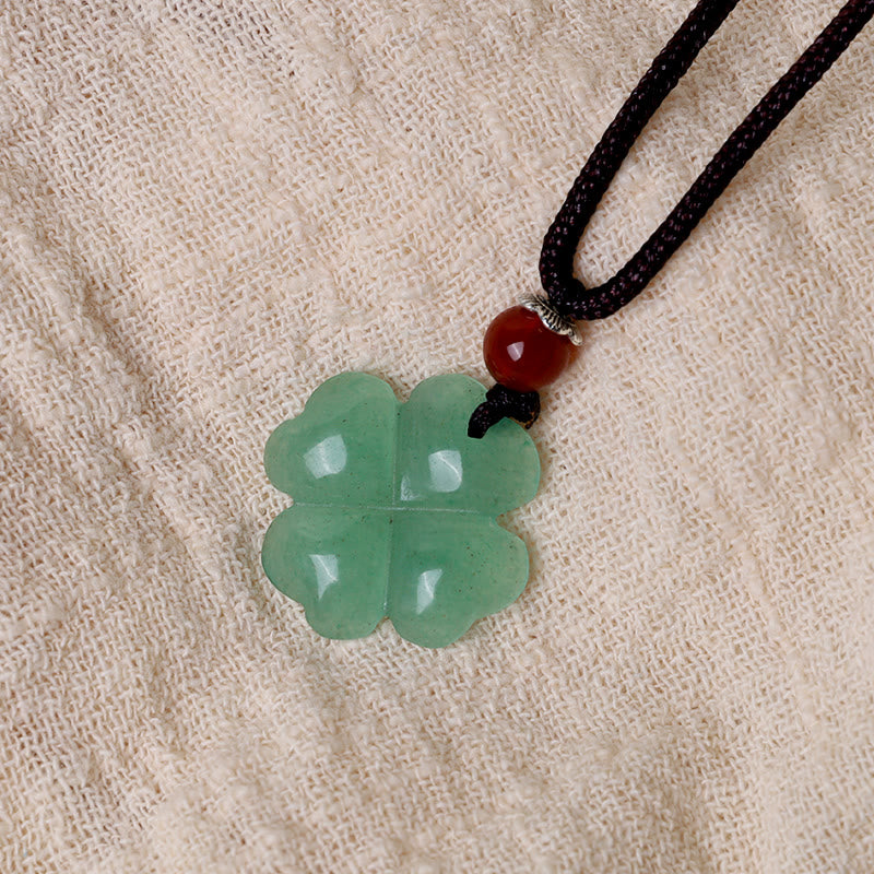 Buddha Stones 925 Sterling Silver Green Aventurine Four Leaf Clover Luck Leather Rope Necklace Pendant - image 6
