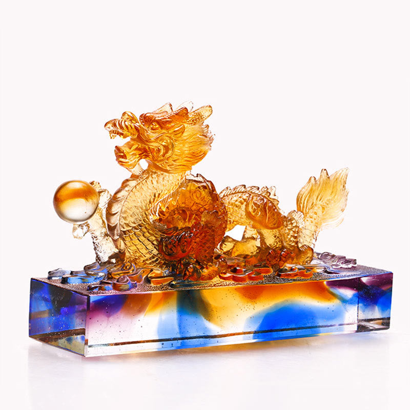 Buddha Stones Handmade Multicolored Dragon Liuli Crystal Art Piece Protection Home Office Decoration - image 2