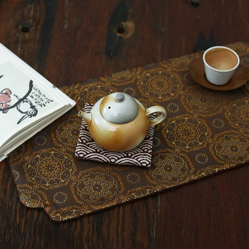 Elegant Floral Brocade Pattern Cup Mat Tea Cup Coaster - Brown Lotus - image 33