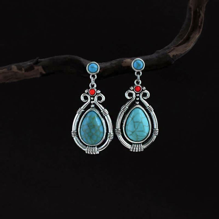 Tibet Vintage Turquoise Waterdrop Strength Drop Dangle Earrings Clips - Earrings - image 0