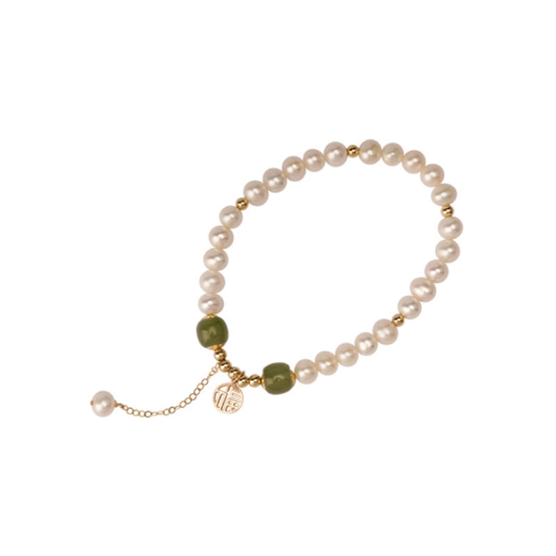 Buddha Stones Natural Pearl Hetian Jade Happiness Wisdom Bead Bracelet - image 13